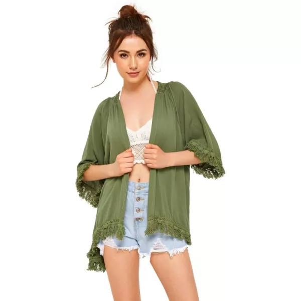SweatyRocks Women's Tassel Kimono Fringe Cardigan Beachwear Cover up