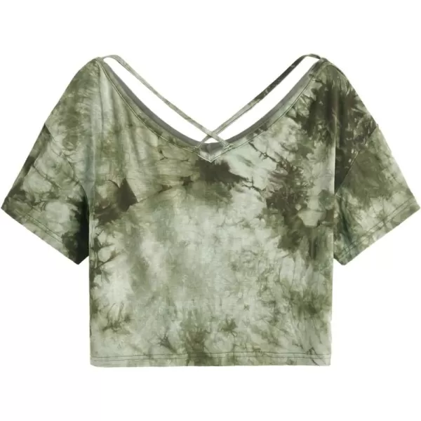 SweatyRocks Women's Tie Dye Criss Cross Back Short Sleeve Crop Summer T Shirt