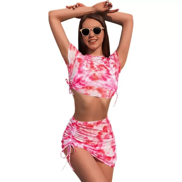 SweatyRocks Women's Triangle Bikini Set with Drawstring Beach Cover Up 4 Piece Swimsuit