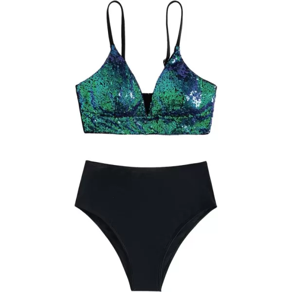 SweatyRocks Women's Two Pieces Swimsuit Solid Color Tie Side Top High Waisted Bikini Set