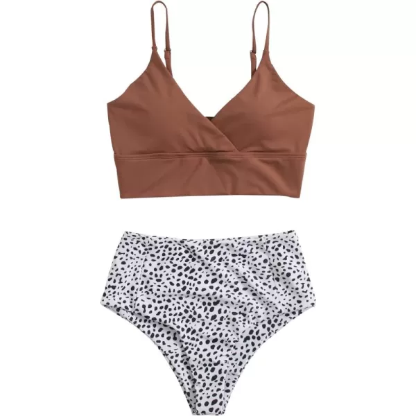 SweatyRocks Women's Two Pieces Swimsuit Solid Color Tie Side Top High Waisted Bikini Set