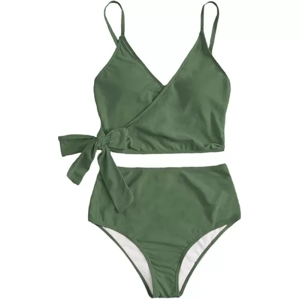 SweatyRocks Women's Two Pieces Swimsuit Solid Color Tie Side Top High Waisted Bikini Set
