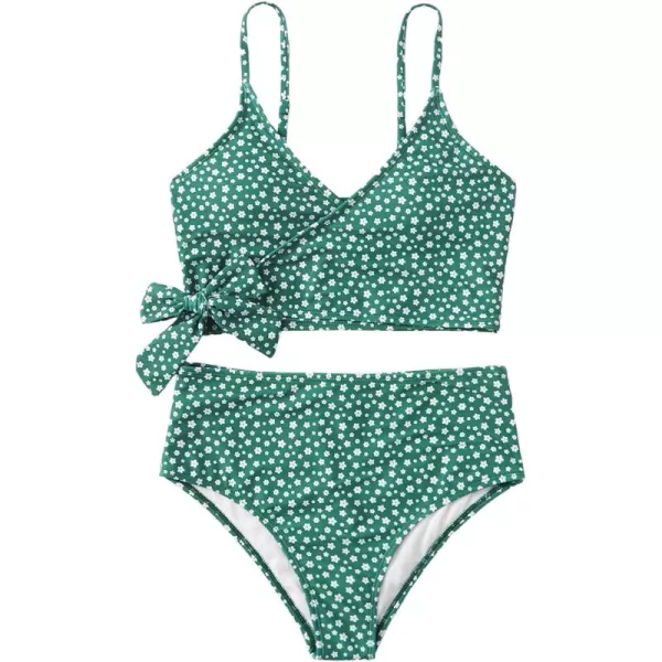 SweatyRocks Women's Two Pieces Swimsuit Solid Color Tie Side Top High Waisted Bikini Set