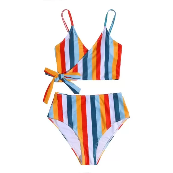 SweatyRocks Women's Two Pieces Swimsuit Solid Color Tie Side Top High Waisted Bikini Set
