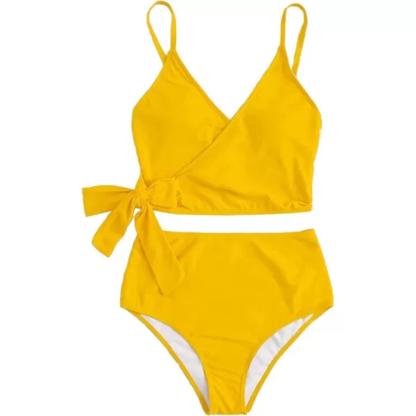 SweatyRocks Women's Two Pieces Swimsuit Solid Color Tie Side Top High Waisted Bikini Set