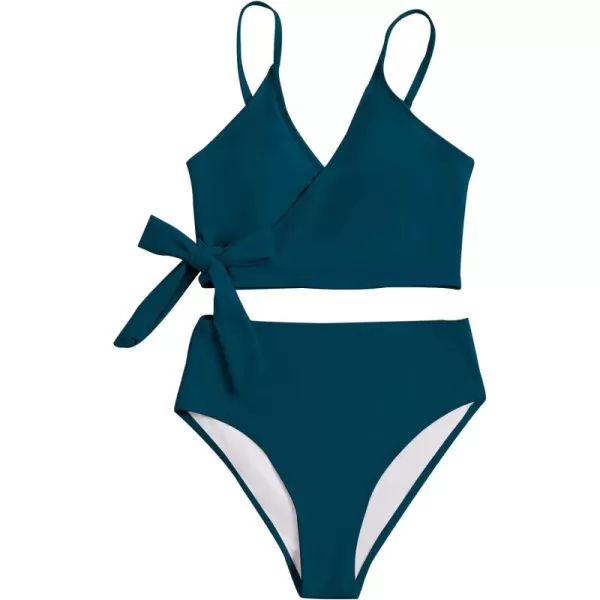 SweatyRocks Women's Two Pieces Swimsuit Solid Color Tie Side Top High Waisted Bikini Set