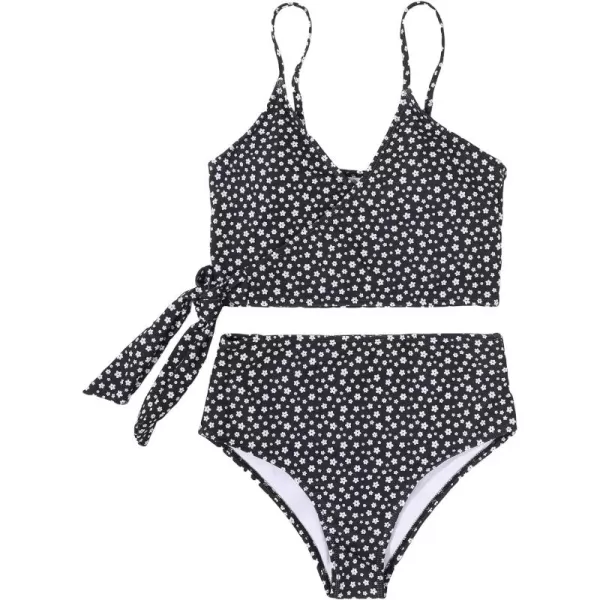 SweatyRocks Women's Two Pieces Swimsuit Solid Color Tie Side Top High Waisted Bikini Set