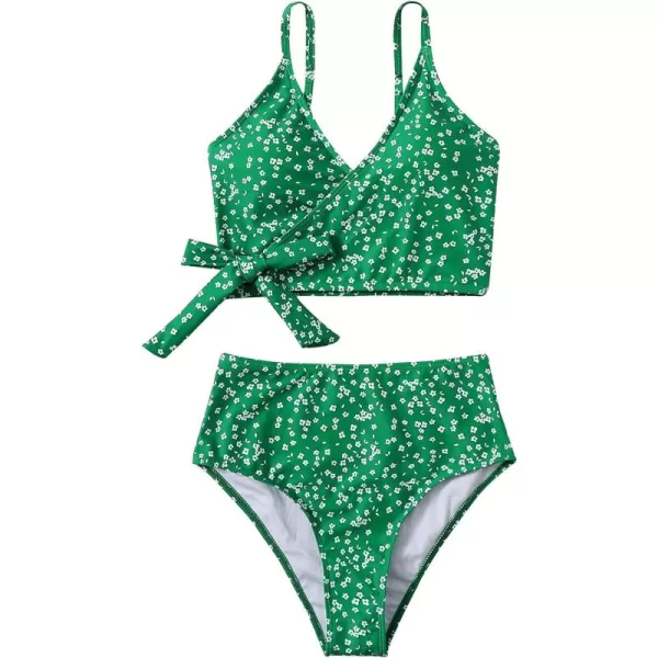 SweatyRocks Women's Two Pieces Swimsuit Solid Color Tie Side Top High Waisted Bikini Set