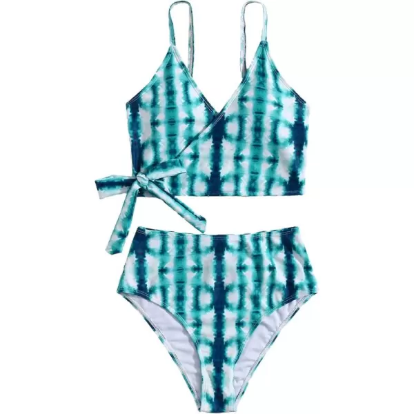 SweatyRocks Women's Two Pieces Swimsuit Solid Color Tie Side Top High Waisted Bikini Set