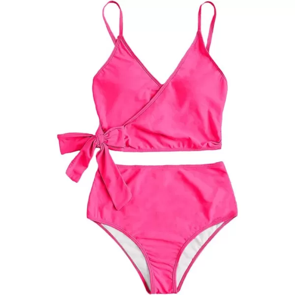 SweatyRocks Women's Two Pieces Swimsuit Solid Color Tie Side Top High Waisted Bikini Set