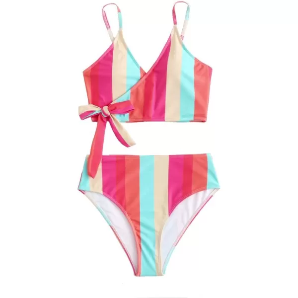 SweatyRocks Women's Two Pieces Swimsuit Solid Color Tie Side Top High Waisted Bikini Set