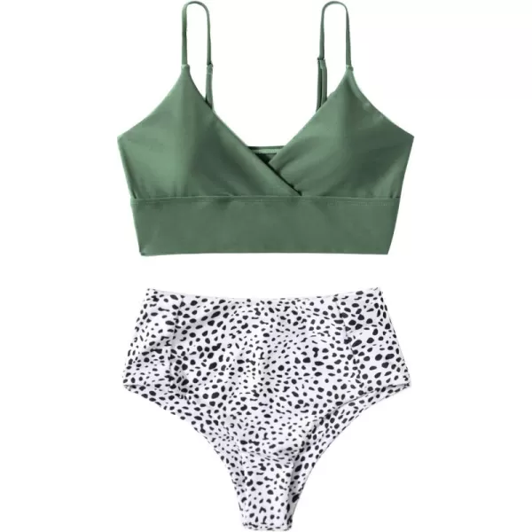 SweatyRocks Women's Two Pieces Swimsuit Solid Color Tie Side Top High Waisted Bikini Set