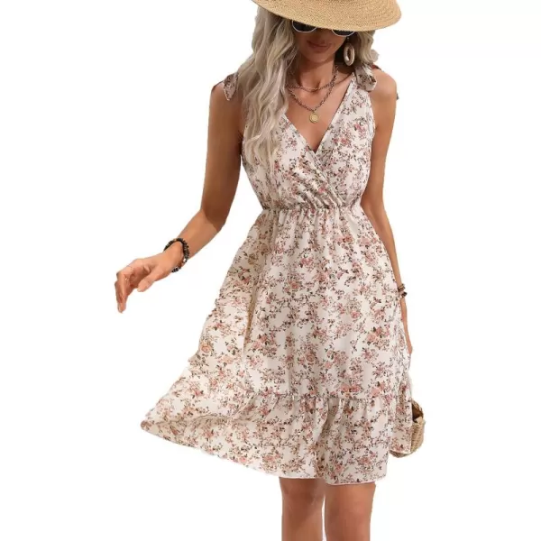 SweatyRocks Women's Wrap V Neck Floral Print Tie Shoulder Boho Ruffle Flowy A Line Dresses