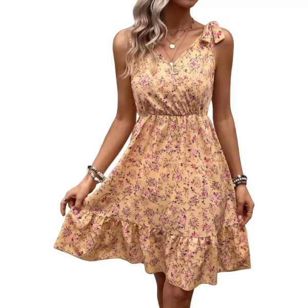 SweatyRocks Women's Wrap V Neck Floral Print Tie Shoulder Boho Ruffle Flowy A Line Dresses