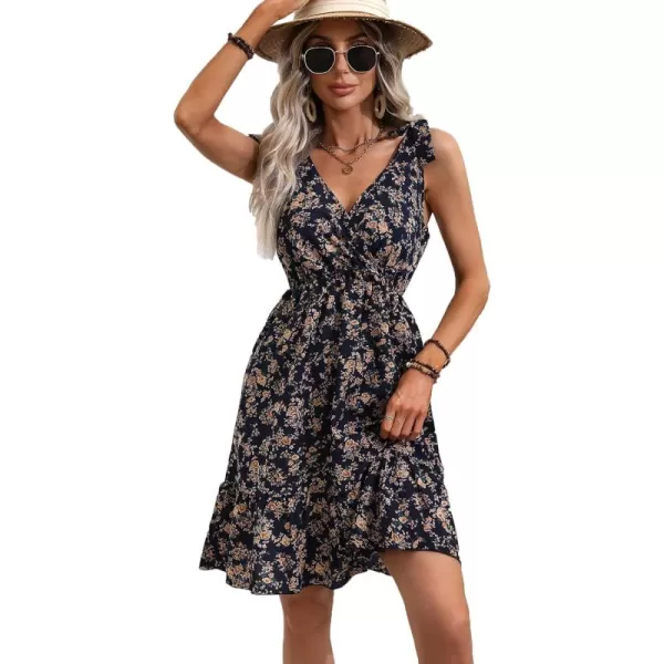 SweatyRocks Women's Wrap V Neck Floral Print Tie Shoulder Boho Ruffle Flowy A Line Dresses