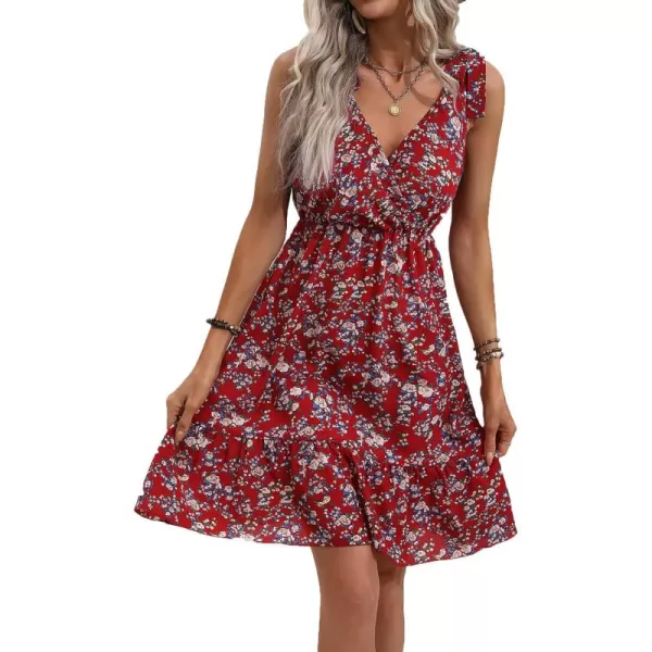 SweatyRocks Women's Wrap V Neck Floral Print Tie Shoulder Boho Ruffle Flowy A Line Dresses