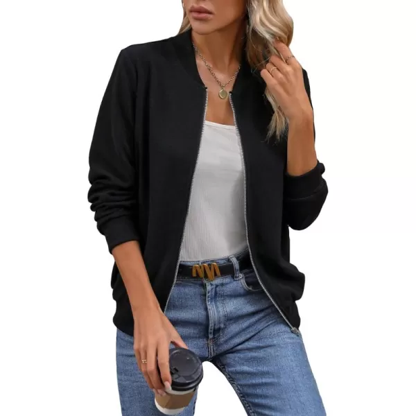 SweatyRocks Women's Zip Up Long Sleeve Bomber Jacket Casual Collared Outwear Coat