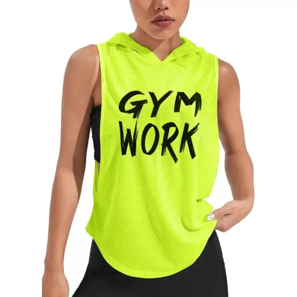 SweatyRocks Workout Tops for Women Letter Sleeveless Loose Sports Yoga Hooded Tank Tops