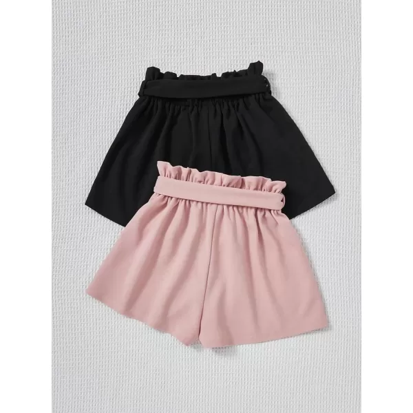 SweatyRocks Girl's 2 Piece Wide Leg Belted Shorts Solid Paperbag Waist Shorts Pants