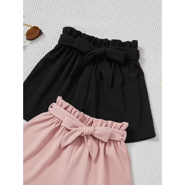 SweatyRocks Girl's 2 Piece Wide Leg Belted Shorts Solid Paperbag Waist Shorts Pants