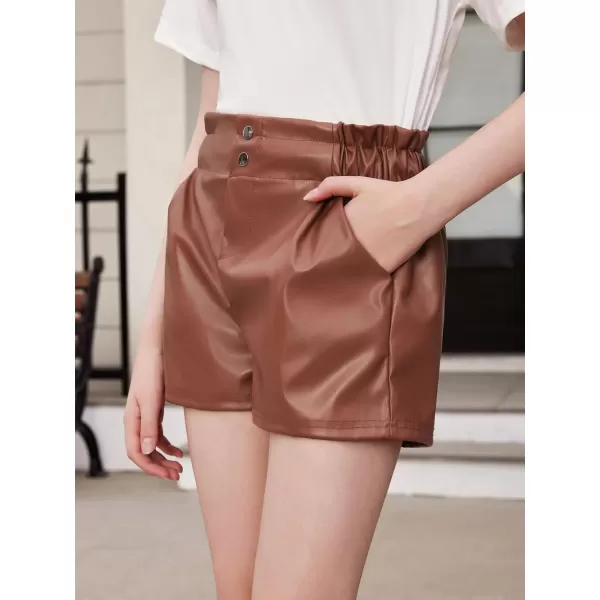 SweatyRocks Girl's Faux Leather Shorts Casual Elastic Waist Dressy Shorts with Pocket