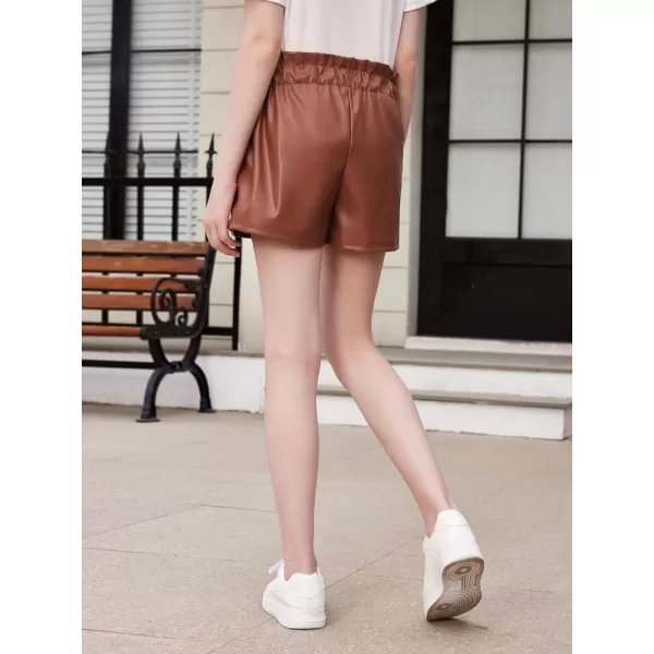 SweatyRocks Girl's Faux Leather Shorts Casual Elastic Waist Dressy Shorts with Pocket