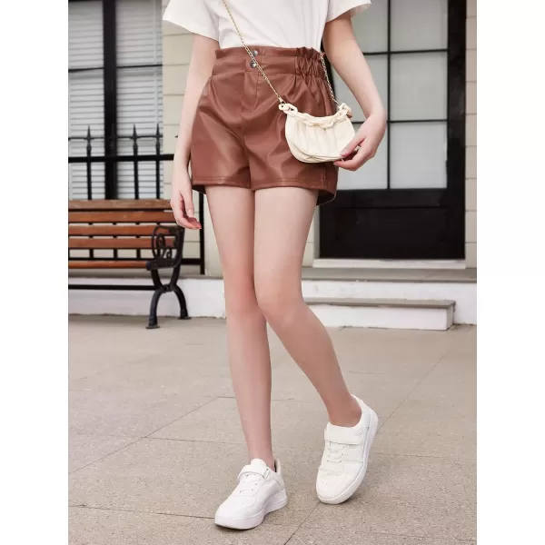 SweatyRocks Girl's Faux Leather Shorts Casual Elastic Waist Dressy Shorts with Pocket
