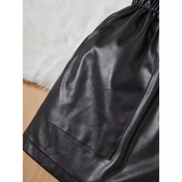 SweatyRocks Girl's Faux Leather Shorts Casual Elastic Waist Dressy Shorts with Pocket