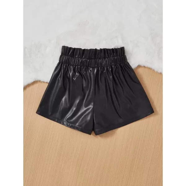 SweatyRocks Girl's Faux Leather Shorts Casual Elastic Waist Dressy Shorts with Pocket