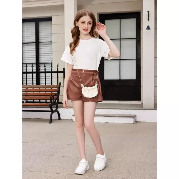 SweatyRocks Girl's Faux Leather Shorts Casual Elastic Waist Dressy Shorts with Pocket