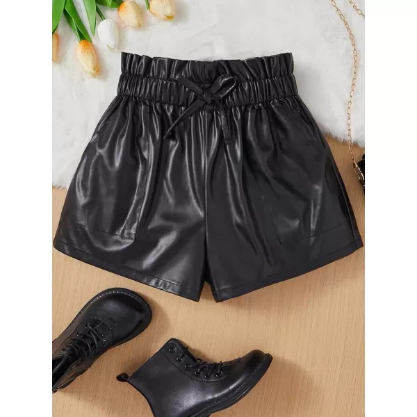 SweatyRocks Girl's Faux Leather Shorts Casual Elastic Waist Dressy Shorts with Pocket