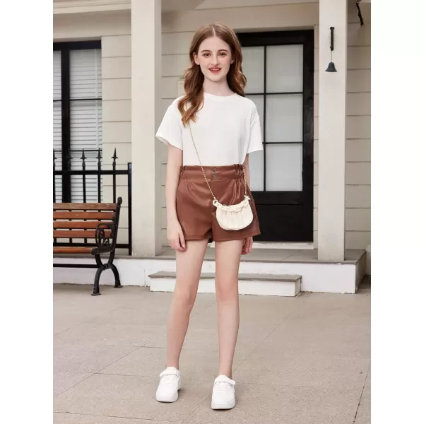 SweatyRocks Girl's Faux Leather Shorts Casual Elastic Waist Dressy Shorts with Pocket