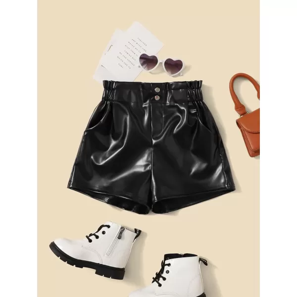 SweatyRocks Girl's Faux Leather Shorts Casual Elastic Waist Dressy Shorts with Pocket