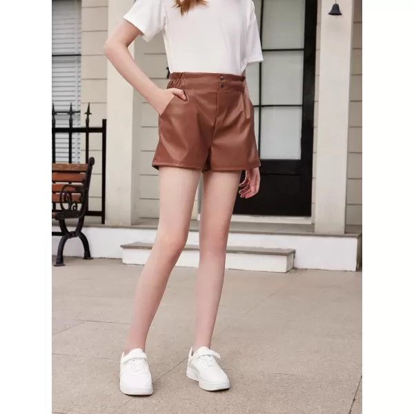 SweatyRocks Girl's Faux Leather Shorts Casual Elastic Waist Dressy Shorts with Pocket