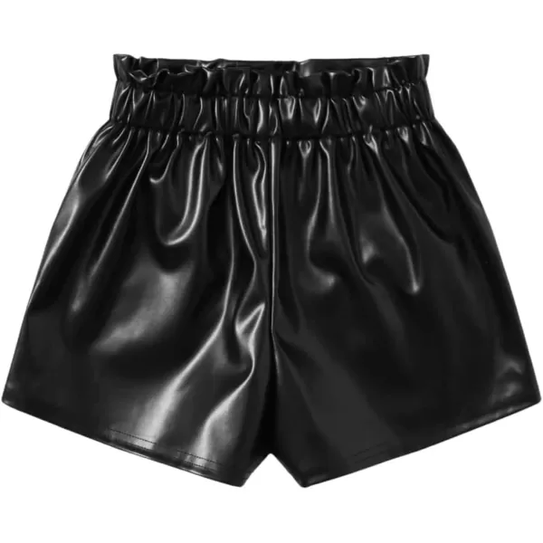 SweatyRocks Girl's Faux Leather Shorts Casual Elastic Waist Dressy Shorts with Pocket