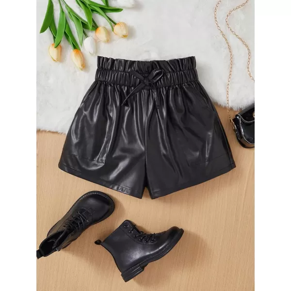 SweatyRocks Girl's Faux Leather Shorts Casual Elastic Waist Dressy Shorts with Pocket