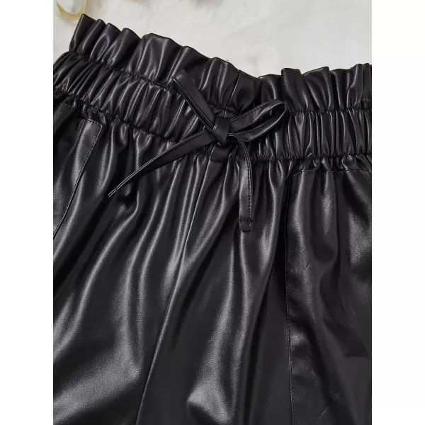 SweatyRocks Girl's Faux Leather Shorts Casual Elastic Waist Dressy Shorts with Pocket