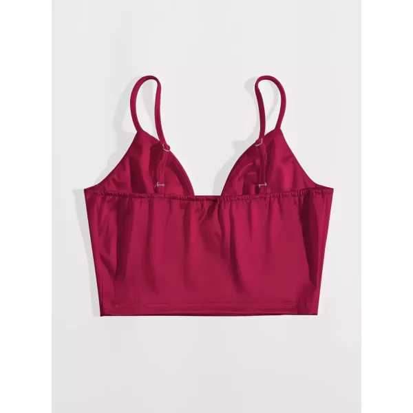 SweatyRocks Women's Basic Spaghetti Strap Slim Fit Bustier Satin Cami Crop Top