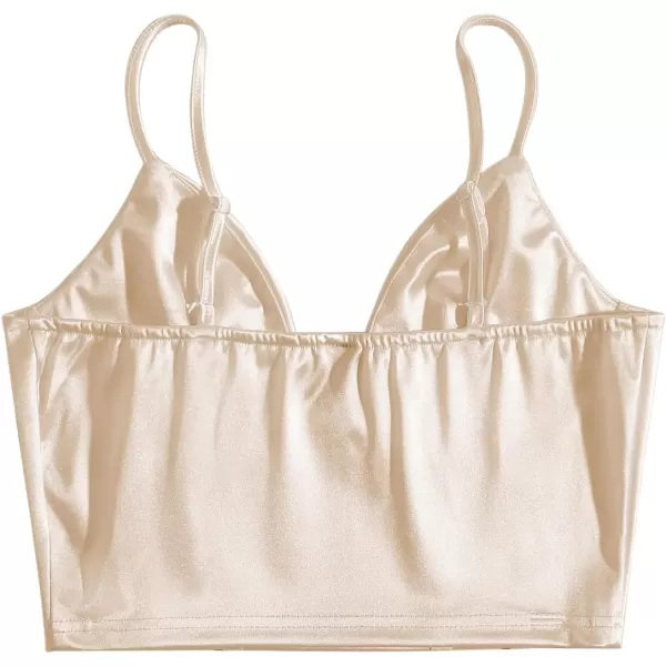 SweatyRocks Women's Basic Spaghetti Strap Slim Fit Bustier Satin Cami Crop Top