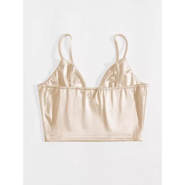 SweatyRocks Women's Basic Spaghetti Strap Slim Fit Bustier Satin Cami Crop Top