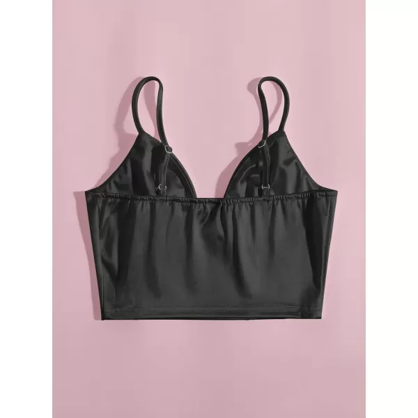 SweatyRocks Women's Basic Spaghetti Strap Slim Fit Bustier Satin Cami Crop Top