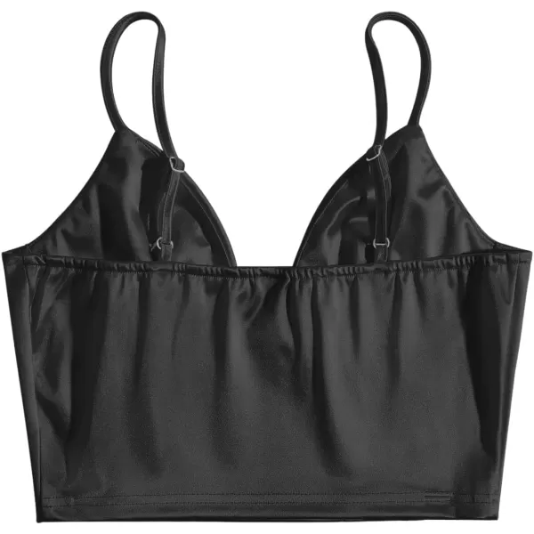 SweatyRocks Women's Basic Spaghetti Strap Slim Fit Bustier Satin Cami Crop Top