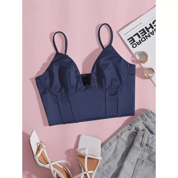 SweatyRocks Women's Basic Spaghetti Strap Slim Fit Bustier Satin Cami Crop Top
