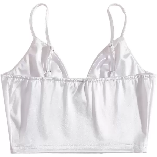 SweatyRocks Women's Basic Spaghetti Strap Slim Fit Bustier Satin Cami Crop Top