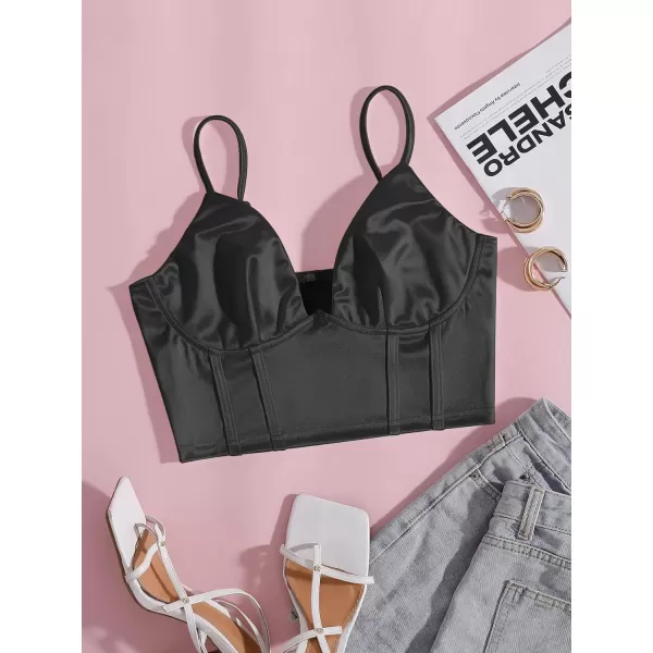 SweatyRocks Women's Basic Spaghetti Strap Slim Fit Bustier Satin Cami Crop Top