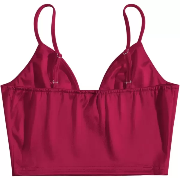 SweatyRocks Women's Basic Spaghetti Strap Slim Fit Bustier Satin Cami Crop Top