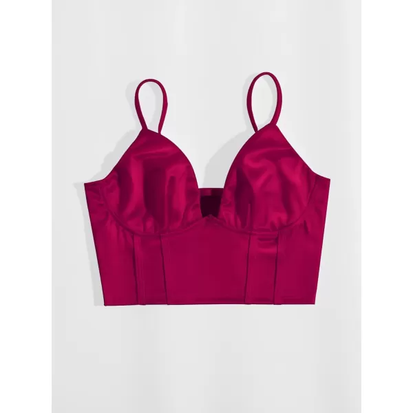 SweatyRocks Women's Basic Spaghetti Strap Slim Fit Bustier Satin Cami Crop Top