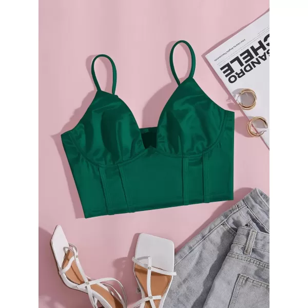 SweatyRocks Women's Basic Spaghetti Strap Slim Fit Bustier Satin Cami Crop Top