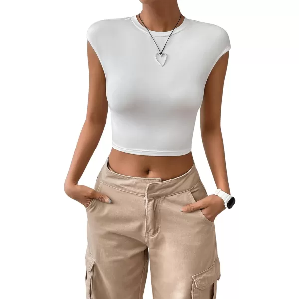 SweatyRocks Women's Cap Sleeve Crewneck Twist Backless Slim Fit Solid Crop Tee Top