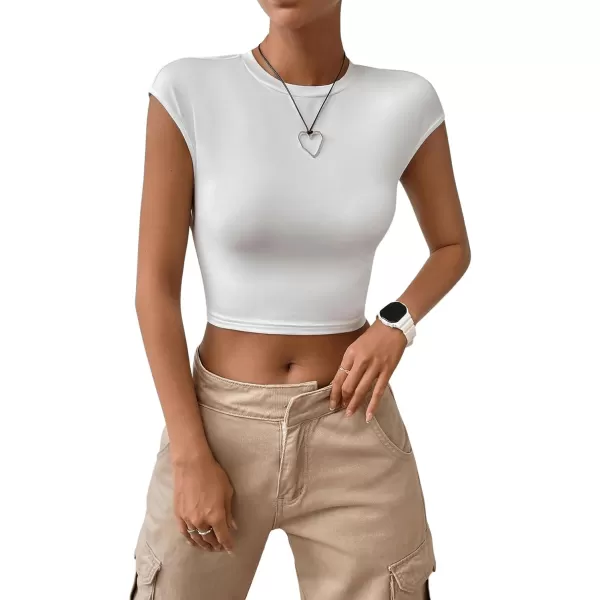 SweatyRocks Women's Cap Sleeve Crewneck Twist Backless Slim Fit Solid Crop Tee Top